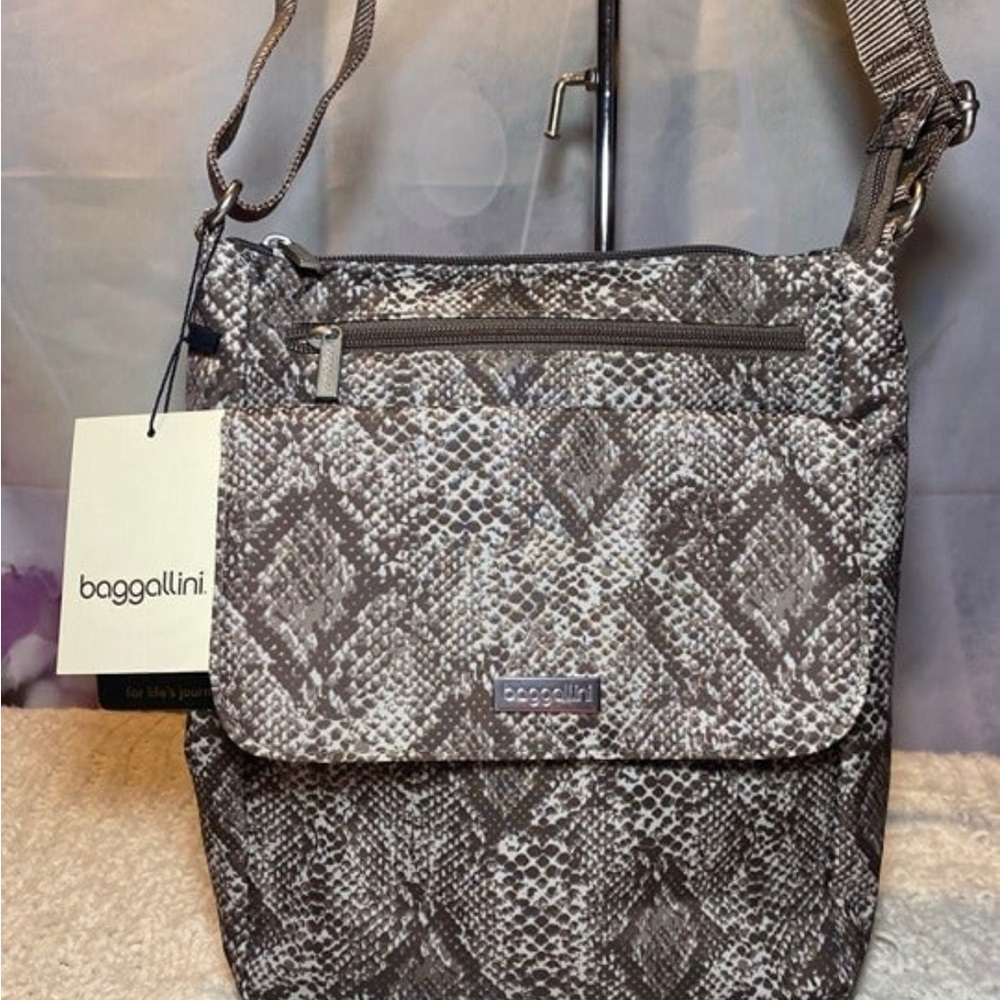 Baggallini Snake Print Crossbody Bag - Black and Gray